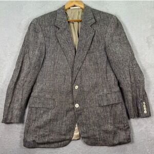 Vintage English Manor Mens 40R Blazer Jacket Grey Silk Classic Fit Casual Preppy